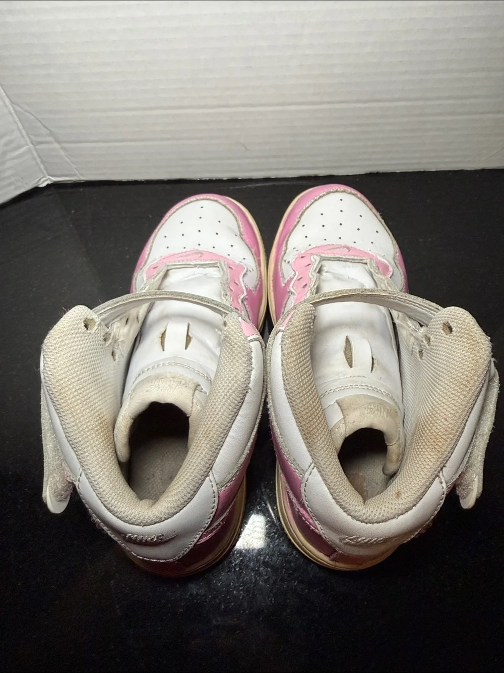 Nike Air Force 1 Mid White Pink Girls Custom Rhinestone Swoosh Sneakers Size 3Y